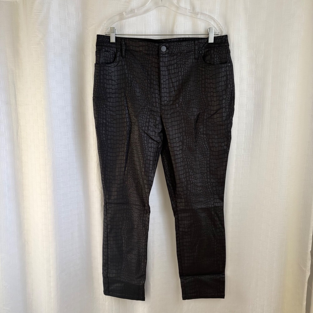 Versona Black Crocodile Embossed Skinny Pants Metallic Snake Print XL NWT